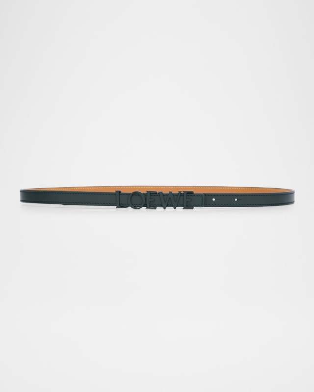 Logo Lettering Leather Skinny Belt